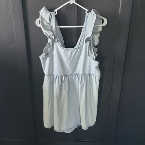 Light Blue Ruffle Sleeve Women's Romper